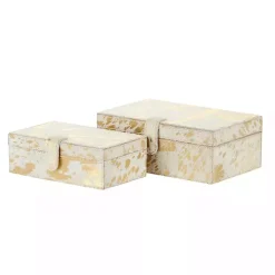 New Gold Leather Hide Rustic 2-pc. Box Set Baskets & Boxes