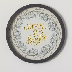 Gold Merry and Bright Round Framed Art Print Christmas Decorations