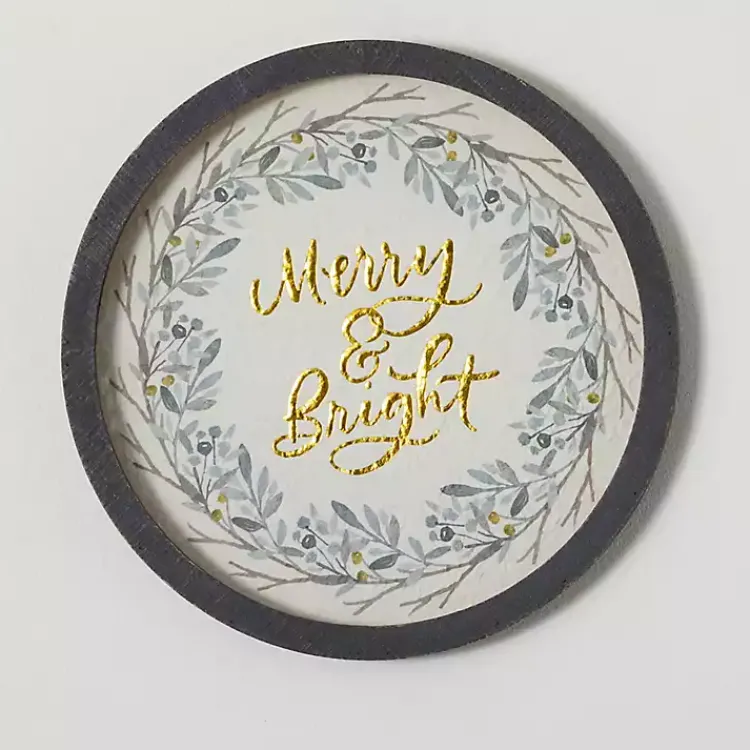 Gold Merry and Bright Round Framed Art Print Christmas Decorations