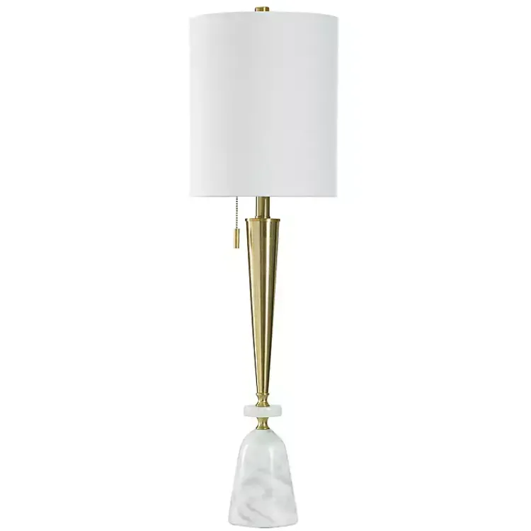 Kirklands Home Buffet Lamps|Gold Metal & Marble Tapered Buffet Lamp White