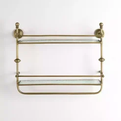Kirklands Home Shelves|Gold Metal & Textured Glass 2-Tier Wall Shelf