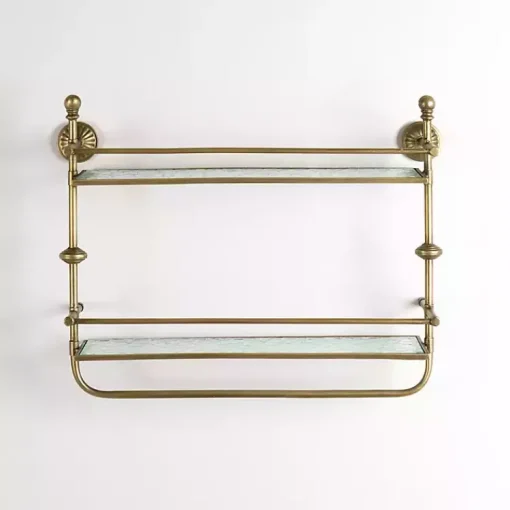 Kirklands Home Shelves|Gold Metal & Textured Glass 2-Tier Wall Shelf