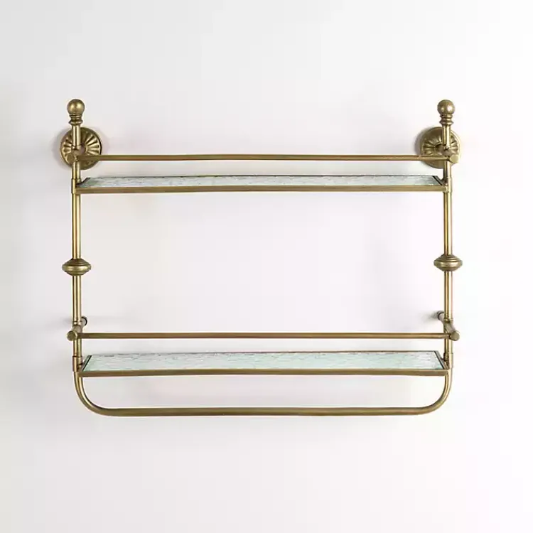 Kirklands Home Shelves|Gold Metal & Textured Glass 2-Tier Wall Shelf