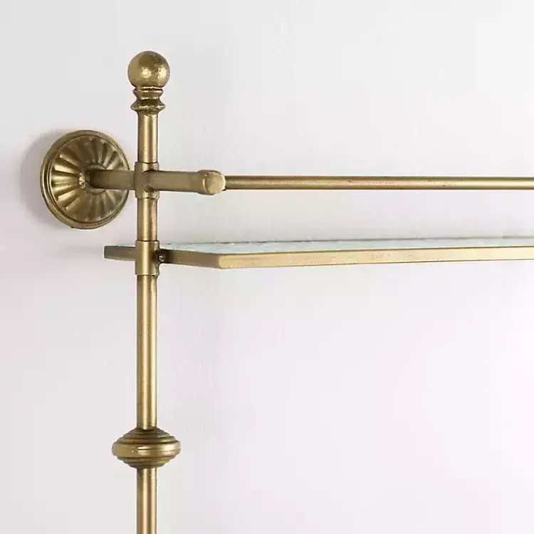 Kirklands Home Shelves|Gold Metal & Textured Glass 2-Tier Wall Shelf