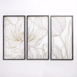Kirklands Home Wall Plaques|Gold Metal Abstract Floral Wall Plaques, Set of 3