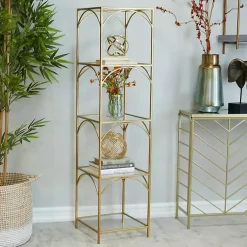 Kirklands Home Bookshelves|Metal and Clear Glass 4-Tier Shelf Gold