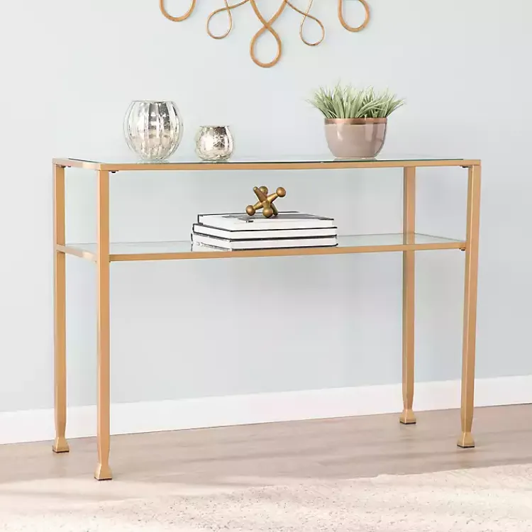 Kirklands Home Console Tables|Metal and Tempered Glass Console Table Gold