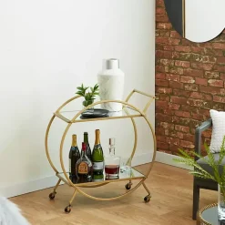 Kirklands Home Kitchen Islands & Bar Carts|Gold Metal Circular Bar Cart