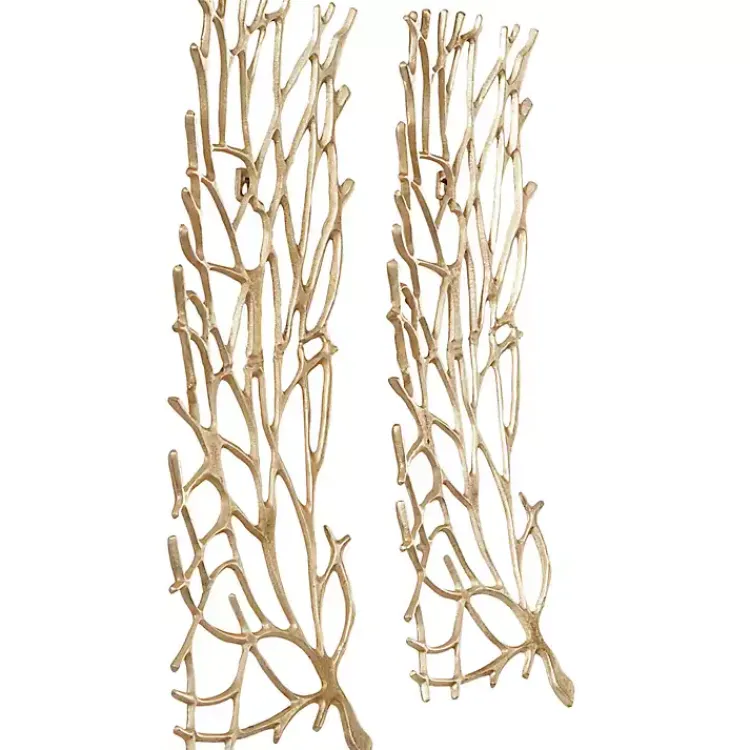 Kirklands Home Wall Plaques|Metal Coral Panel Wall Plaques, Set of 2 Gold