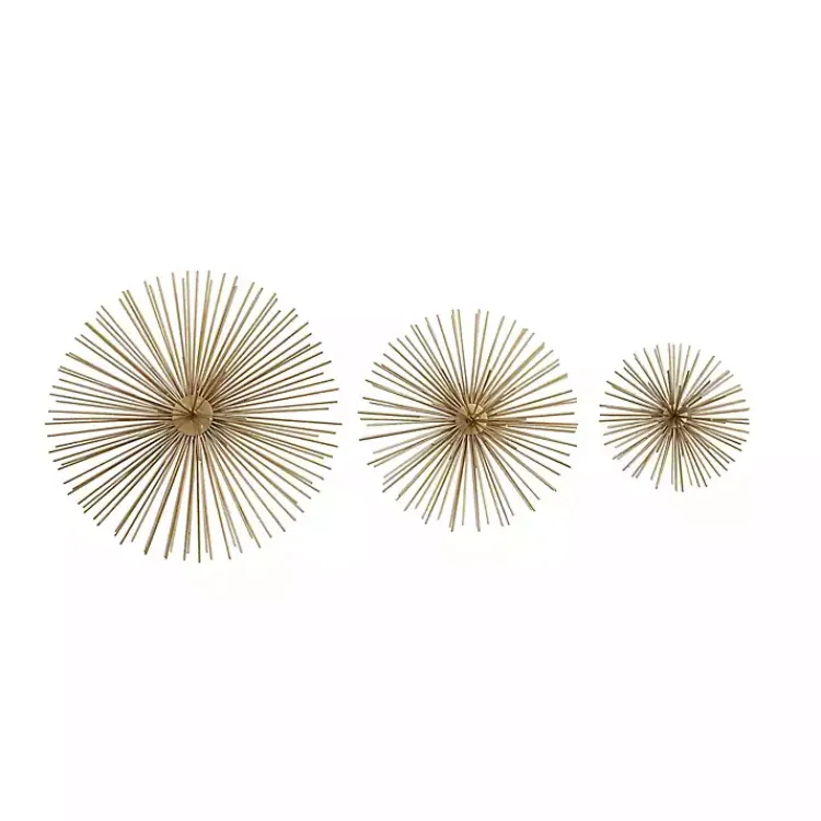 Kirklands Home Wall Plaques|Metal Disc Starburst Wall Plaques, Set of 3 Gold