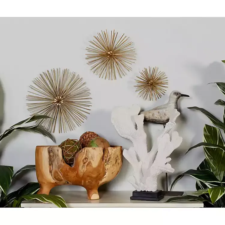 Kirklands Home Wall Plaques|Metal Disc Starburst Wall Plaques, Set of 3 Gold