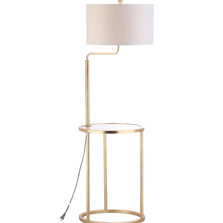 Kirklands Home Floor Lamps|Gold Metal Floor Lamp with Round Side Table White