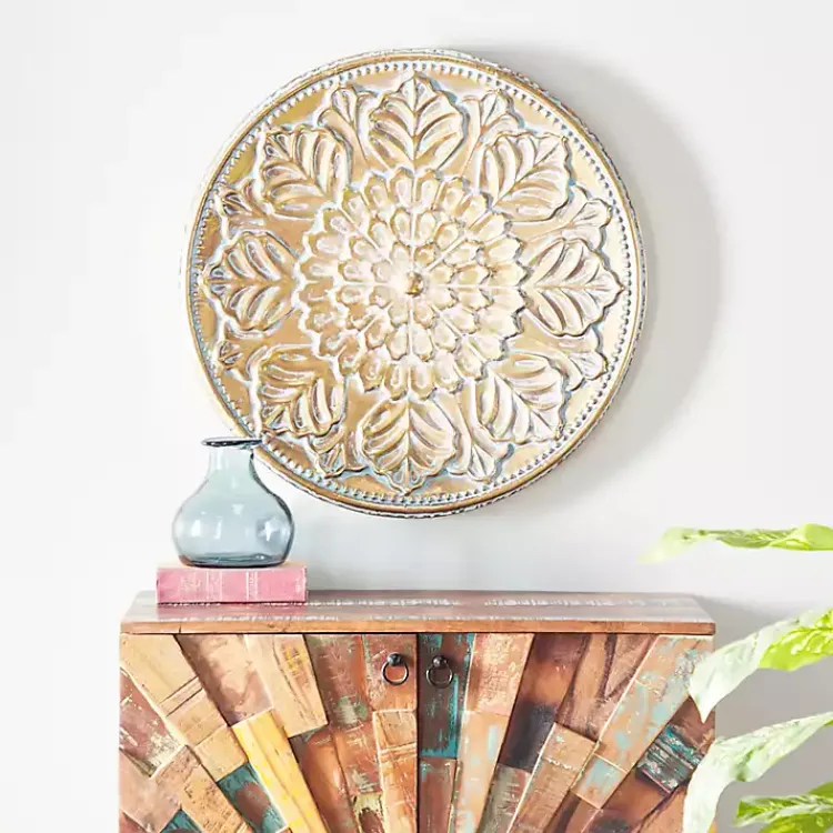 Kirklands Home Wall Plaques|Metal Floral Embossed Wall Sculpture Gold