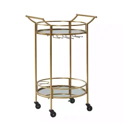 Kirklands Home Kitchen Islands & Bar Carts|Gold Metal Frame Bar Cart with Mirrored Shelves