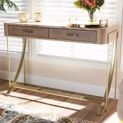 Kirklands Home Entryway Furniture|Gold Metal Frame Two-Drawer Console Table