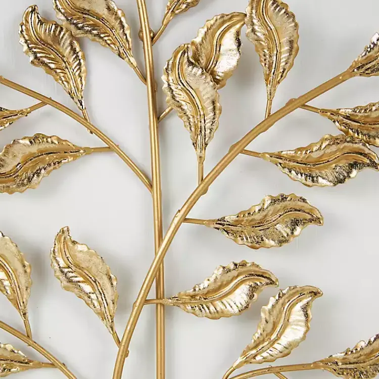 Kirklands Home Wall Plaques|Gold Metal Leaves Framed Wall Plaques, Set of 2