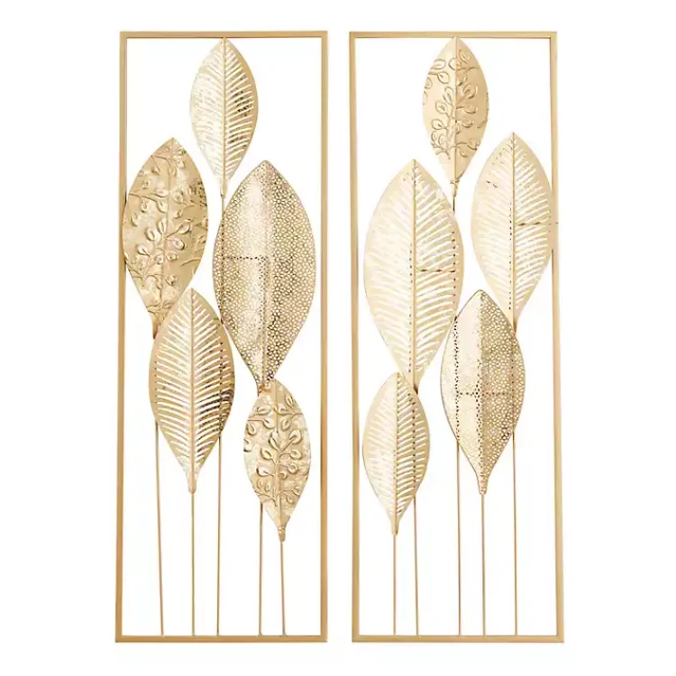 Kirklands Home Wall Plaques|Metal Leaves Wall Plaques, Set of 2 Gold