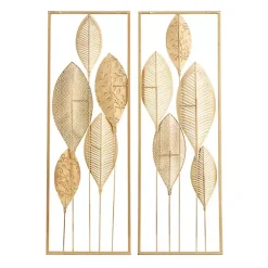 Kirklands Home Wall Plaques|Metal Leaves Wall Plaques, Set of 2 Gold