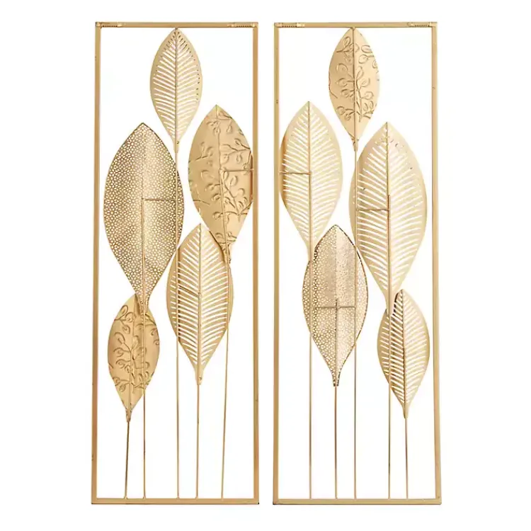 Kirklands Home Wall Plaques|Metal Leaves Wall Plaques, Set of 2 Gold