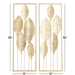 Kirklands Home Wall Plaques|Metal Leaves Wall Plaques, Set of 2 Gold