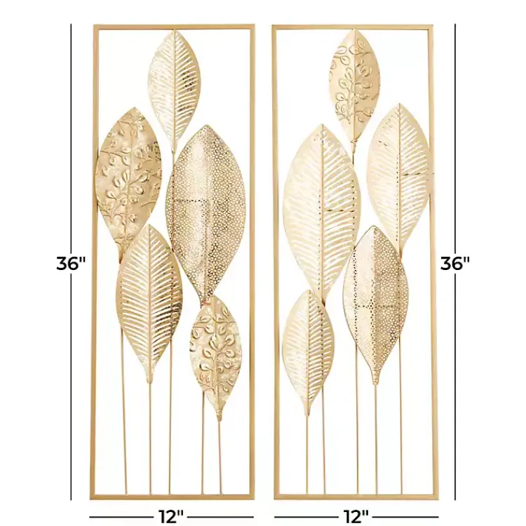 Kirklands Home Wall Plaques|Metal Leaves Wall Plaques, Set of 2 Gold