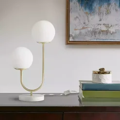 Kirklands Home Table Lamps|Gold Metal 2-Light Zusa Modern Table Lamp White