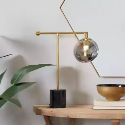 Kirklands Home Table Lamps|Gold Metal Smoked Glass Shade Table Lamp Gray