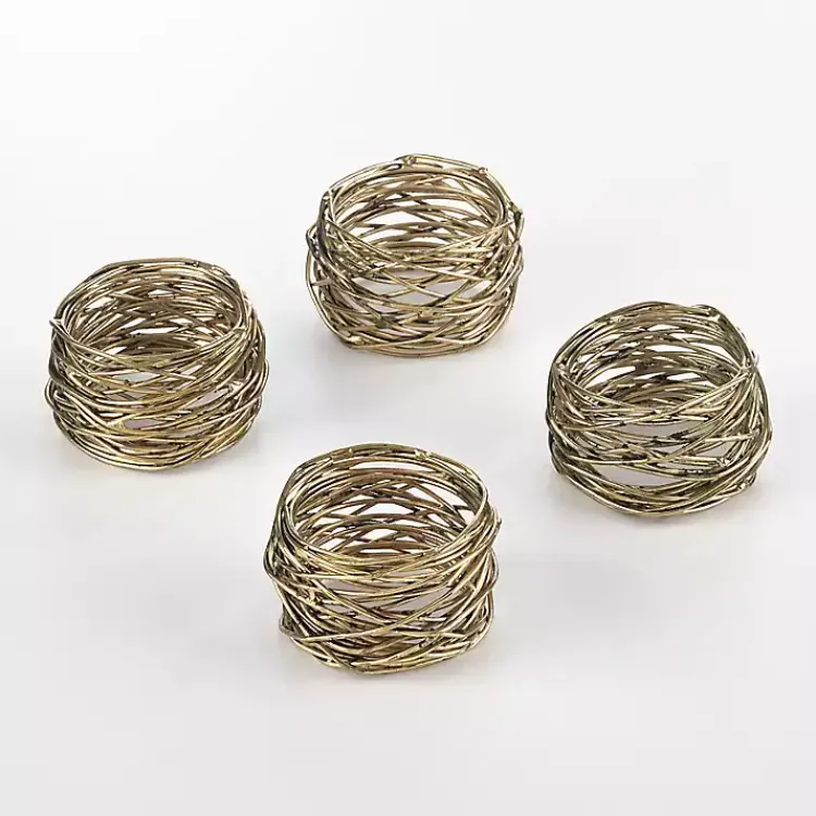 Kirklands Home Table Linens|Metal Twine Napkin Rings, Set of 4 Gold