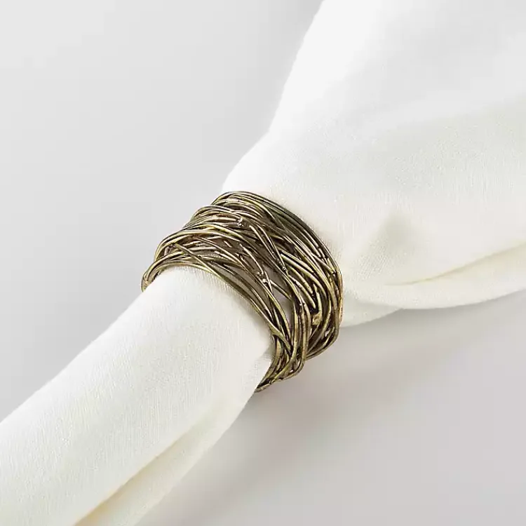 Kirklands Home Table Linens|Metal Twine Napkin Rings, Set of 4 Gold