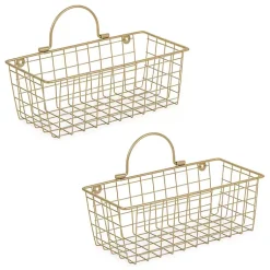 Kirklands Home Wall Storage|Gold Metal Wire Cage Wall Baskets, Set of 2