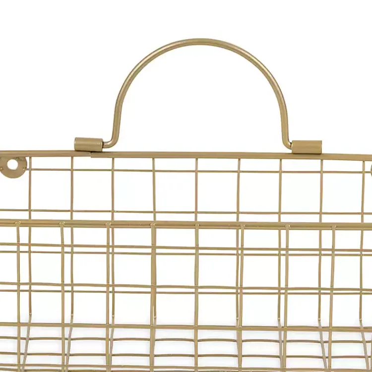 Kirklands Home Wall Storage|Gold Metal Wire Cage Wall Baskets, Set of 2