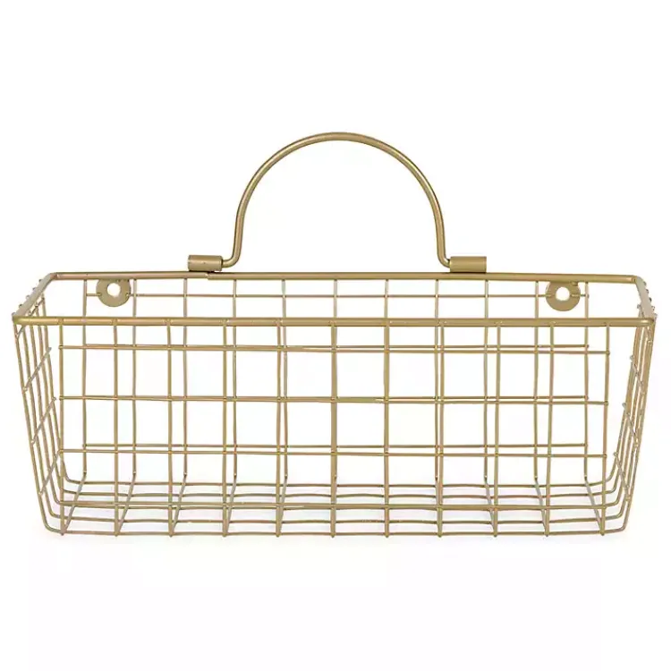 Kirklands Home Wall Storage|Gold Metal Wire Cage Wall Baskets, Set of 2