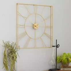Kirklands Home Clocks|Minimal Square Open Face Clock Gold