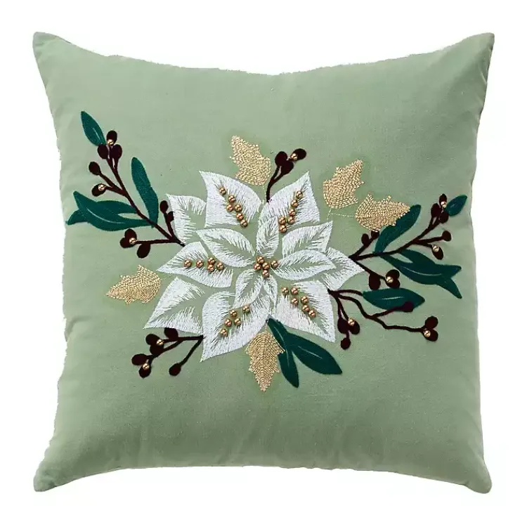 New Gold Poinsettia Christmas Throw Pillow Pillows