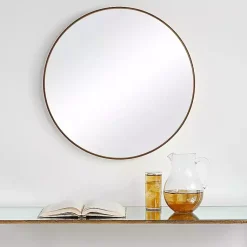 Kirklands Home Framed Mirrors|Gold Round Simple Frame Large Wall Mirror