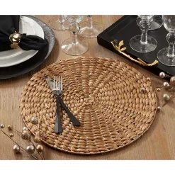 Kirklands Home Table Linens|Round Woven Rattan Placemats, Set of 4 Gold