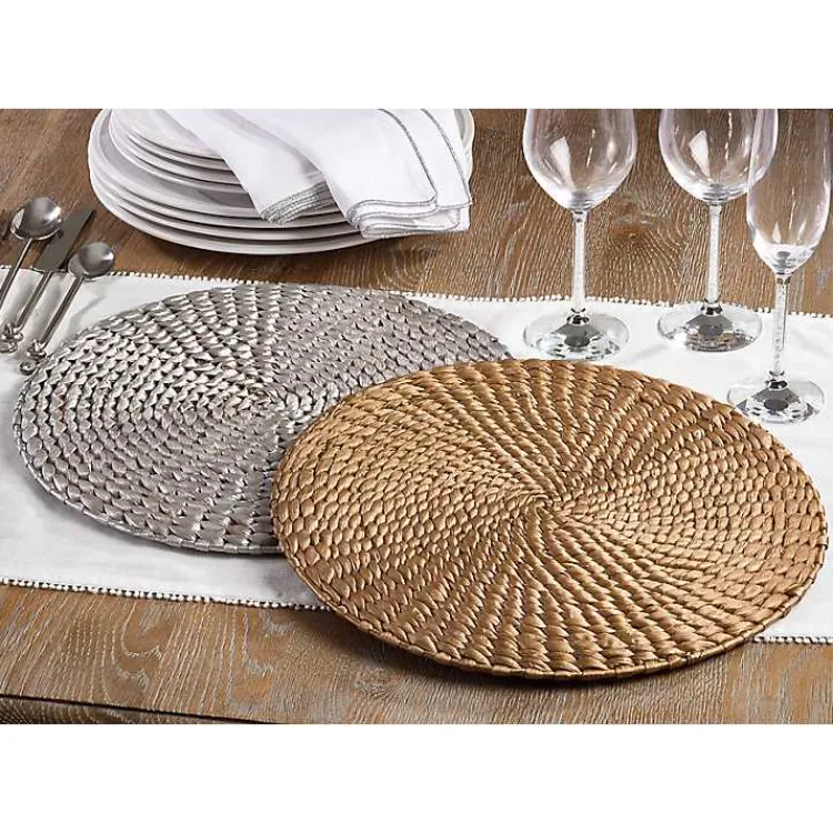 Kirklands Home Table Linens|Round Woven Rattan Placemats, Set of 4 Gold