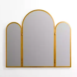 Kirklands Home Decorative Mirrors|Rounded Edge Trifold Wall Mirror Gold