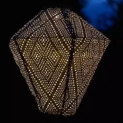 Kirklands Home Outdoor Lighting|Sashiko Diamond Hanging LED Outdoor Lantern Gold