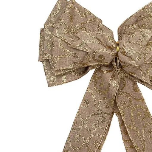 Best Gold Scroll Burlap Bow Tree Topper Christmas Tree Decorations