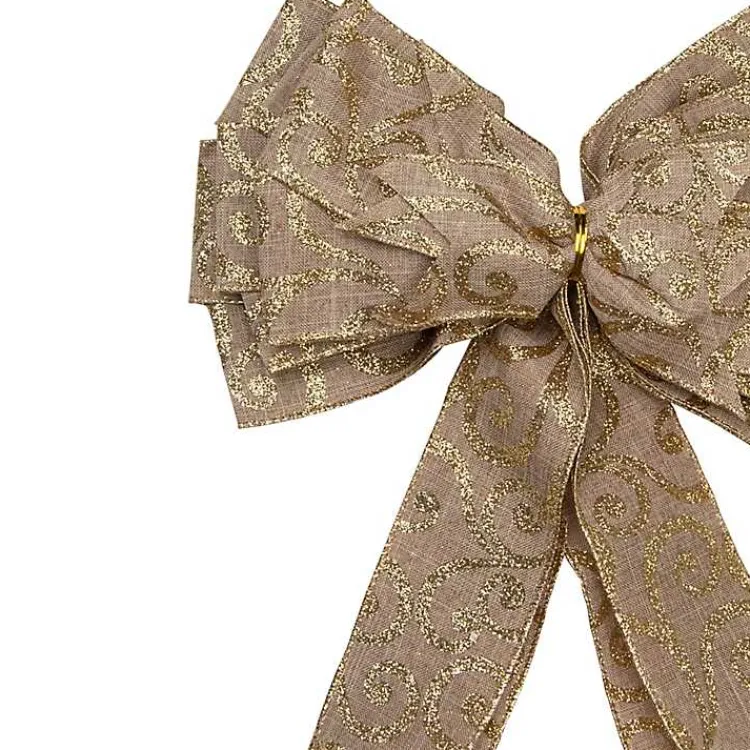 Best Gold Scroll Burlap Bow Tree Topper Christmas Tree Decorations