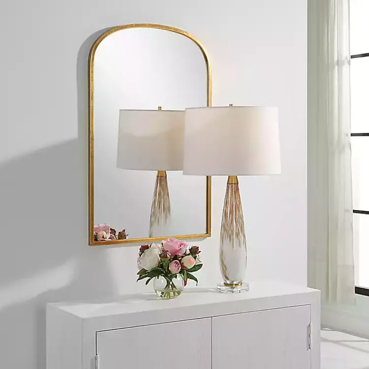 Kirklands Home Framed Mirrors|Gold Simple Round Top Wall Mirror