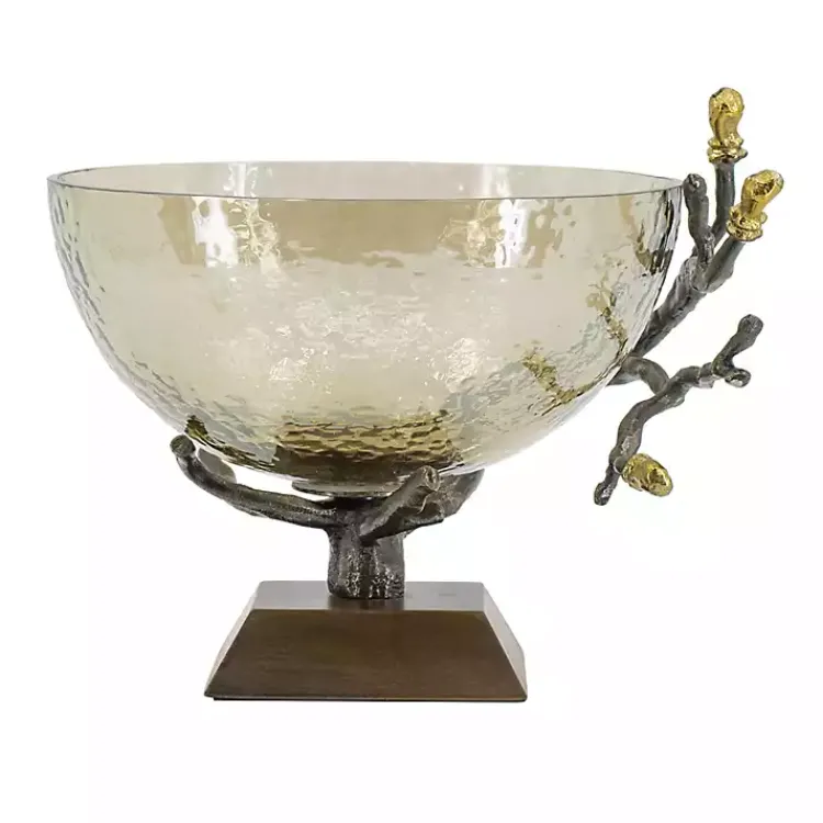 New Gold Tipped Walnut Wood Glass Bowl Decorative Bowls & Jars