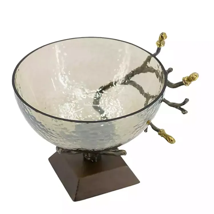 New Gold Tipped Walnut Wood Glass Bowl Decorative Bowls & Jars