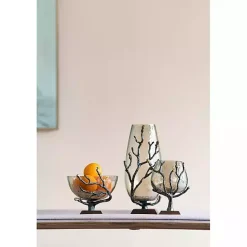 New Gold Tipped Walnut Wood Glass Bowl Decorative Bowls & Jars