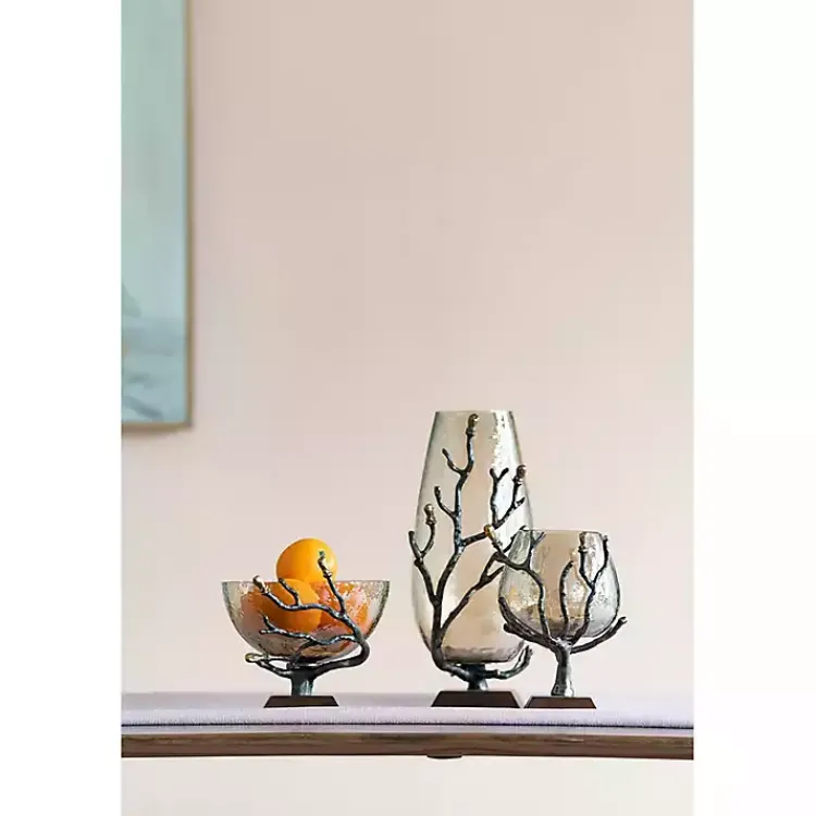 New Gold Tipped Walnut Wood Glass Bowl Decorative Bowls & Jars