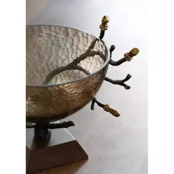 New Gold Tipped Walnut Wood Glass Bowl Decorative Bowls & Jars