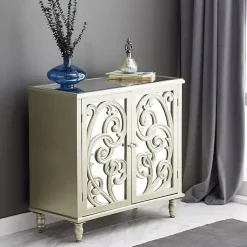 Kirklands Home Entryway Furniture|Wood Carved Scroll Mirrored Cabinet Gold