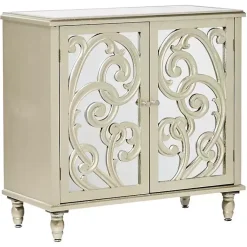 Kirklands Home Entryway Furniture|Wood Carved Scroll Mirrored Cabinet Gold