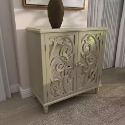 Kirklands Home Entryway Furniture|Wood Carved Scroll Mirrored Cabinet Gold